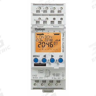 THEBEN Electronic Timer: 7 day, SPDT, 12/24V AC, 56 Events Available - DIN Rail-Mounted Digital Timer Switches