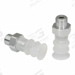 SCHMALZ Vacuum Pad Assembly: Multi-Bellows, 2.5 Folds, G1/8 in Vacuum Port, 15.5 mm Pad Dia, Clear (MPN 10.01.06.00038). Key specifications — attr1019136: 10.01.06.00038; attr1019138: SCHMALZ; attr1019139: 55 A.