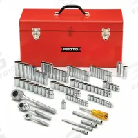 PROTO Socket Wrench Set: 1/4 in, 3/8 in, 1/2 in Drive, 101 Piece, 12-Point/6-Point/8-Point (MPN J47101-1A). Key specifications — attr1224269: 1/4 in, 3/8 in, 1/2 in; attr1204638: Drive Tools Included; attr1204650: 4 mm to 19 mm; attr1204673: Socket Bits Not Included; attr1204681: Wrenches Not Included; attr1204688: PROTO; attr1206170: Standard Sockets.