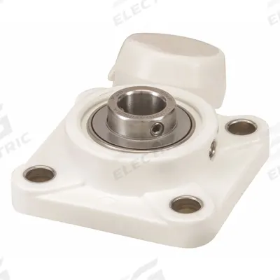 NTN 4 Bolt Flange Bearing: Radial Ball, 1 1/4 in Bore, Polymer, Set Screws - Food-Grade Flange-Mount Ball Bearings