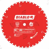 DIABLO Circular Saw Blade: 10 1/4 in Blade Dia., 40 Teeth, 0.09 in Cut Wd, 5/8 in Arbor Size, Combo (MPN D1040W). Key specifications — attr1116119: DIABLO; attr1145631: Wood.