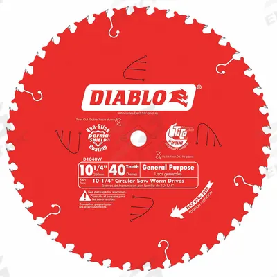 DIABLO Circular Saw Blade: 10 1/4 in Blade Dia., 40 Teeth, 0.09 in Cut Wd, 5/8 in Arbor Size - Wood-Cutting Blades