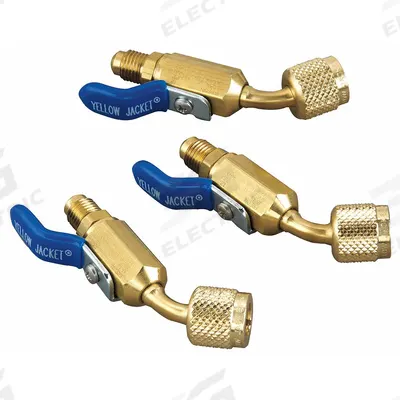 YELLOW JACKET Ball Valve: 9 in Lg, 45° Angle, Input 1/4 in Male - Compact Ball Valve Hose Adapters