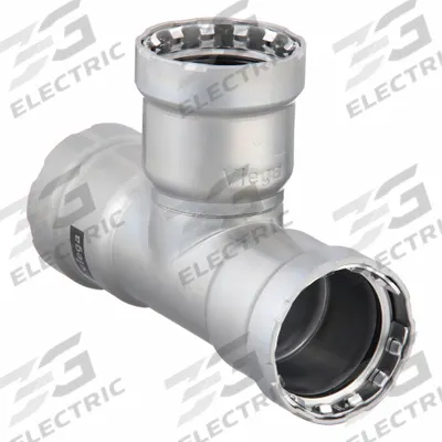 VIEGA MEGAPRESS Crimp Tee Fitting: 1 1/2 in Pipe x 1 1/2 in Pipe x 1/2 in Pipe Size, Steel - Steel Press Pipe Fittings