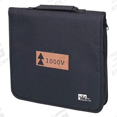 IDEAL Tool Bag: 11 1/2 in W x 2 in D x 13 in H, Black, Nylon, 9 Inside Pockets - Nylon Flat Zippered Tool Cases