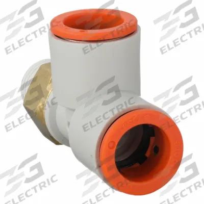 SMC Push-Fit Tee Fitting: 1/4 in Pipe x 1/2 in OD x 1/2 in OD x 1/4 in Pipe Size - Polybutylene & Brass Tube Fittings