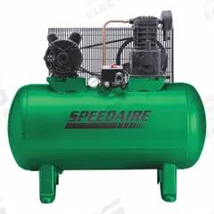 SPEEDAIRE Electric Air Compressor: 2 hp, 1 Stage, Horizontal, 30 gal, 4.9 cfm, 135 psi, Base Model (MPN 4B234). Key specifications — attr48430: SPEEDAIRE; attr48445: 60 Hz; attr48448: Manual Drain Valve; attr48450: 120V AC; attr48474: Single; attr48487: Horizontal.