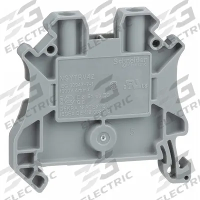 SCHNEIDER Terminal Block: DIN Rail Mounting Type, Screw Clamp Wire Termination - Pass-Through Blocks