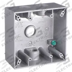 BELL Electrical Box: Aluminum, Square, 2 Gangs, 1/2 in Hub Size, 31 cu in Capacity, Gray (MPN 5335-0). Key specifications — Color: Gray; Brand: BELL.