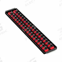 ERNST MANUFACTURING Twist-Lock Socket Organizer Tray: Red, 3 5/8 in Overall Wd, 34 Posts/Slots (MPN 8454). Key specifications — attr1125333: I.D. Stickers; attr1125348: Plastic; attr1125346: ERNST MANUFACTURING; attr1125347: Red; attr1136588: Sockets; attr1125364: Socket Rail.