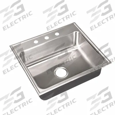 JUST MANUFACTURING Drop-In Sink with Faucet Ledge: 25 in Overall Lg, 22 in Overall Wd - One-Bowl Counter-Mounted Kitchen & Bar Sinks without Faucets