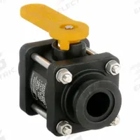 BANJO Manual Two-Way Ball Valve: 1 in, Polypropylene, Straight, Flange x Flange, Three-Piece, Lever (MPN MV100CF). Key specifications — Brand: BANJO; Handle: Lever.