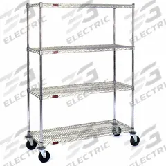 APPROVED VENDOR Wire Shelving Unit: 48 in x 18 in x 79 in, Dry, Split Sleeve, 4 Shelves, Silver (MPN CC1848C-74SRP). Key specifications — attr15738: Silver; attr14157: Chrome; attr14150: Dry; attr5304: 4; attr14155: (2) Swivel; attr14158: Steel; attr14156: Polyurethane; attr36827: APPROVED VENDOR.