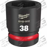 MILWAUKEE Standard Impact Socket: 1 in Drive Size, Metric, 38 mm Socket Size, 6-Point, Std, Friction (MPN 49-66-6602). Key specifications — attr1215501: MILWAUKEE; attr1215515: Black Phosphate; attr1215518: 38 mm.