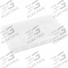 FLAMBEAU Compartment Box: 6 1/2 in x 10 3/4 in x 1 3/4 in, Clear, 13 Compartments, 0 Adj Dividers (MPN T623). Key specifications — ESD Conductive: Not Electrostatic Discharge Conductive; Color: Clear; Compartment WxD: (6) 1-11/16 in x 2 in; Brand: FLAMBEAU; Material: Plastic.