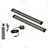 LED Striplight: 12 in Lg, 535 lm, 3000K, 7.2 W, Plug-In, Silver, Aluminum, 3/8 in Ht, 120V AC (MPN ES-CA02-WW). Key specifications — attr1262778: 120V AC; attr1262749: Plug-In; attr1262754: Integrated LED; attr1262758: Aluminum; attr1262760: Yes; attr1262765: LED; attr1262776: On/Off; attr1262780: 3000K.