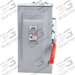 SIEMENS Safety Switch: Fusible, 30 A, Three Phase, 600V AC, Galvanized Steel, Indoor/Outdoor (MPN HF361R). Key specifications — Brand: SIEMENS.