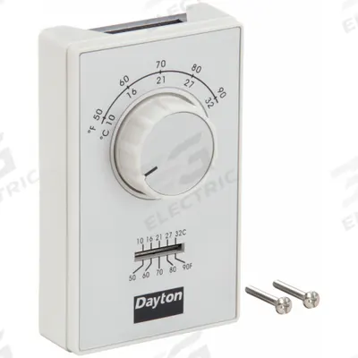 Dayton Line Volt Mechanical Tstat: Heat Only, On-Off, 50° to 90°F, Exposed Dial - Analog Thermostats