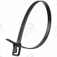 RETYZ Releasable Cable Tie: Black, 14 in Lg, Outdoor Use, Max. 87 mm Bundle Dia., 100 PK (MPN WKT-V14BK-TA). Key specifications — Outdoor Use: Yes; Color: Black; Brand: RETYZ; Pack: Large Pack.