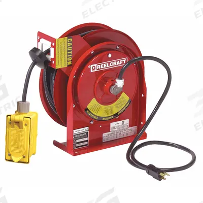 REELCRAFT Extension Cord Reel: Ratchet Lock, 45 ft Cord Lg, 12 AWG, SJEOOW, 5-15R Cord Lg - Self-Retracting Cord Reels