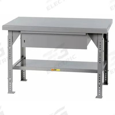 LITTLE GIANT Workbench: Adj Ht, Steel, 84 in x 42 in, 10,000 lb Overall Load Capacity - Workbenches with Drawers & Lower Shelves