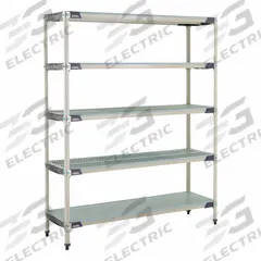 METRO Industrial Shelving Starter: 18 in x 60 in, 74 in Overall Ht, 5 Shelves, Antimicrobial (MPN 5X367HX3). Key specifications — Resistance Properties: Antimicrobial; Frame Material: 304 Stainless Steel; Shelving Material: 304 Stainless Steel; Brand: METRO.