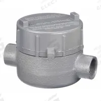 Conduit Outlet Body: Iron, GE, 1/2 in Trade Size, C Body, 19 cu in Body Capacity (MPN GECCT-1M). Key specifications — Series: For Standard Body; Compatible Conduit Trade Size: 1/2 in; Thread Gender: Female; Hub Style: Threaded; Cover Included: Yes; Body Style: C; Connection Type: Threaded; Back Type: Flat.