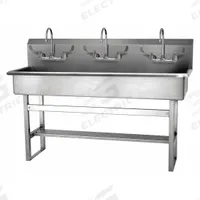 SANI-LAV Wash Station: 45 in Overall Ht, 57 in Bowl Lg, 8 in Bowl Dp, 0.5 gpm Flow Rate, 16 ga (MPN 56FFL-0.5). Key specifications — Includes Side Splash: Side Splash Not Included; Brand: SANI-LAV.