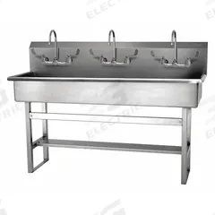 SANI-LAV Wash Station: 45 in Overall Ht, 57 in Bowl Lg, 8 in Bowl Dp, 0.5 gpm Flow Rate, 16 ga (MPN 56FFL-0.5). Key specifications — Includes Side Splash: Side Splash Not Included; Brand: SANI-LAV.
