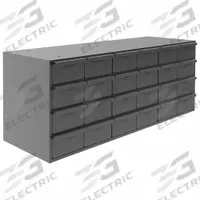 DURHAM MFG Drawer Bin Cabinet: 33 3/4 in x 12 1/4 in x 14 1/4 in, 24 Drawers, Stackable, Steel, Gray (MPN 007-95). Key specifications — Cabinet Material: Steel; Includes Dividers: Yes; Cabinet Finish: Powder Coated; Drawer Color: Gray; Cabinet Style: Drawer; Assembled: Assembled; Drawer Inside WxDxH: (24) 5-15/32 in x 11-1/4 in x 3-3/16 in; Cabinet Color: Gray.