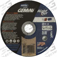 NORTON Cut-Off Wheel: Type 1, 6" x 0.045" x 7/8", Aluminum Oxide, 36 Grit, Gemini RightCut (MPN 66252841215). Key specifications — Series: Gemini RightCut; Brand: NORTON.