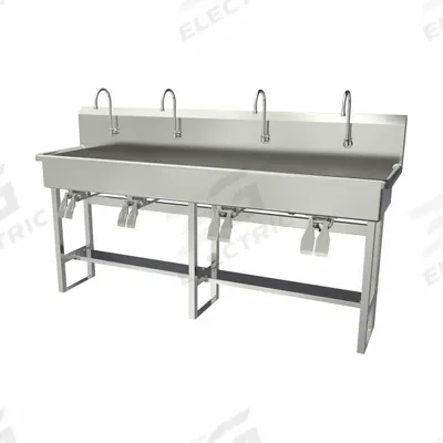 SANI-LAV Wash Station: 45 in Overall Ht, 77 in Bowl Lg, 8 in Bowl Dp, 0.5 gpm Flow Rate - Four-Station Freestanding Wash Stations with Faucets