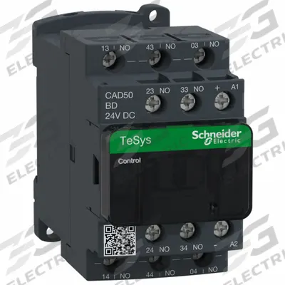 SCHNEIDER Control Relay: DIN-Rail & Surface Relay Mounting, 24V DC Coil Volt, 5NO - DIN Rail-Mounted Relays