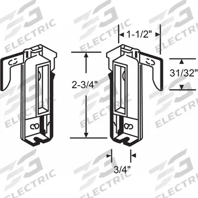 APPROVED VENDOR Hanger: 2 3/4 in Lg, 1 1/2 in Wd - Hanging Door Guides