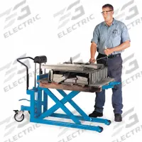 BISHAMON High-Lift Pallet Jack: 1,000 lb, Push Button, Std Fork, 43 in L x 27 in W Forks (MPN LVE-50WE). Key specifications — Lift Control: Push Button; Brand: BISHAMON.