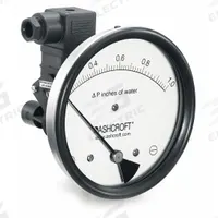 ASHCROFT Differential Pressure Gauge & Switch: Dual In-Line or Back, 1/8 in NPT Female, 1134, IP65 (MPN 451134EDRQMXV5CYLM1IWD). Key specifications — Sensor Type: Diaphragm; Series: 1134; Housing Material: Glass Filled Nylon; Certificate of Calibration: Not Included; Gauge Accuracy: ±3%.