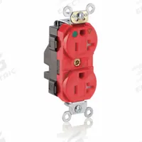 LEVITON Receptacle: Hospital Grade Fed. Spec., Duplex, 5-20R, Red, 125V AC, 20 A, 2 Pole / 3 Wire (MPN MT830-IGR)