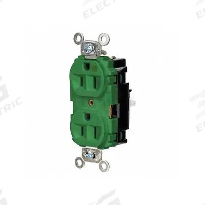 HUBBELL Receptacle: Hospital Grade, Duplex, 5-15R, Green, 125V AC, 15 A - General Purpose Receptacles