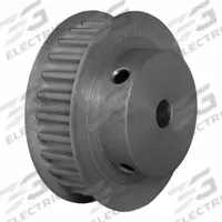 DAYTON Timing Pulley: Modified Curvilinear, Fixed, For GT Timing Belt Section, For 9 mm Belt Wd (MPN 28-5P09-6FA6). Key specifications — Brand: DAYTON; Finish: Clear Anodized; For Belt Series: Powerhouse®.