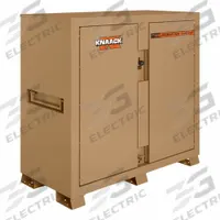 KNAACK Jobsite Cabinet: 60 in W x 30 in D x 60 in H, 54.9 cu ft, Proprietary Recessed Padlock, Tan (MPN 112-KL). Key specifications — attr1116233: Tan; attr1116253: KNAACK; attr1222022: Includes Proprietary Recessed Padlock.