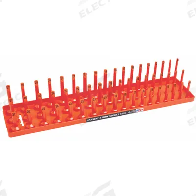 HANSEN Socket Tray: Orange, 22 in Overall Wd, 54 Posts/Slots, Plastic - Socket Rails & Trays