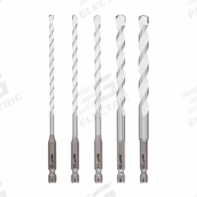 MILWAUKEE Carbide Drill Bit Set: 1/4 in_3/8 in_3/16 in_5/16 in_5/32 in - Multi-Material Hex-Shank Concrete & Masonry Drill Bit Sets