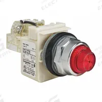 SCHNEIDER ELECTRIC Pilot Light: 30 mm Panel Mounting Size, Red, Incandescent, 9001K Series (MPN 9001KT35R31). Key specifications — Series: 9001K; Brand: SCHNEIDER; Includes Push-To-Test: Push-To-Test Included.