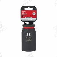 MILWAUKEE Deep Impact Socket: 3/4 in Drive Size, Metric, 33 mm Socket Size, 6-Point, Deep, Friction (MPN 49-66-6408). Key specifications — attr1215501: MILWAUKEE; attr1215515: Black Phosphate; attr1215518: 33 mm.