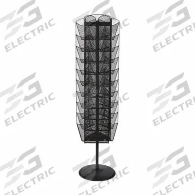 SAFCO Rotating Literature Rack: 30 Compartments, Swivel, Black, Steel Mesh - Rotating Literature Racks
