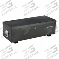 MONTEZUMA Utility Box: 36 in W 14 1/4 in D 10 5/8 in H, Steel, Black, Hinged Lid, Keyed (MPN MKDB36B). Key specifications — attr1116905: Black; attr1116917: Hinged; attr1116946: MONTEZUMA; attr1116904: Keyed.