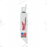 MILWAUKEE Reciprocating Saw Blade: 8 Teeth per Inch, 4 in Blade Lg, 0.04 in Blade Thick, 5 PK (MPN 49-00-5410). Key specifications — attr1109198: 8; attr1109200: Rigid for Straight Cuts; attr1109201: Tapered; attr1109209: MILWAUKEE.