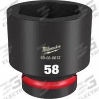 MILWAUKEE Standard Impact Socket: 1 in Drive Size, Metric, 58 mm Socket Size, 6-Point, Std, Friction (MPN 49-66-6612). Key specifications — attr1215501: MILWAUKEE; attr1215515: Black Phosphate; attr1215518: 58 mm.