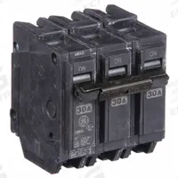 GE Miniature Circuit Breaker: THHQL, 30 A, 120/240V AC, Three Phase, 22kA at 120/240V AC, 3 Poles (MPN THHQL32030). Key specifications — Amps: 30 A; AC Voltage Rating: 120/240V AC; Phase: Three; Max. AIR Rating: 22kA at 120/240V AC; For Use With: Power Mark Gold Load Centers and AQ Lighting Panels.