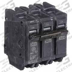 GE Miniature Circuit Breaker: THHQL, 30 A, 120/240V AC, Three Phase, 22kA at 120/240V AC, 3 Poles (MPN THHQL32030). Key specifications — Amps: 30 A; AC Voltage Rating: 120/240V AC; Phase: Three; Max. AIR Rating: 22kA at 120/240V AC; For Use With: Power Mark Gold Load Centers and AQ Lighting Panels.